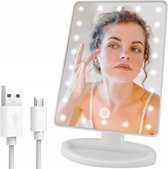 Miroir de maquillage cosmétique éclairé QualiPro 22 LED - inclinable à 180° - 3 positions d'éclairage - avec plateau de rangement