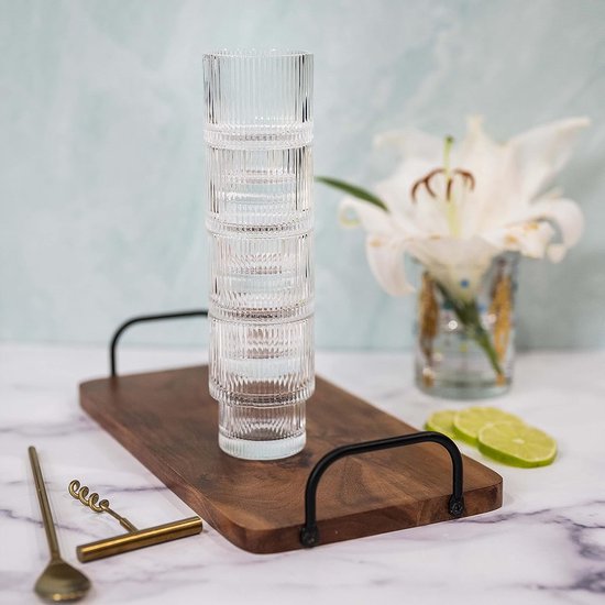 Geribbelde Drinkglas- koffie glas – 200ml – Set van 6 - Glas - Stapelbaar