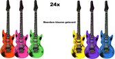 24x Opblaas gitaar 90cm assortie kleuren - muziek gitaren fun festival thema feest band pop