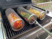 Rollende Grill mand - RBS Barbecue mand - BBQ mand - Camping rek - Grillmand Roestvrij Staal voor Groenten, Fruit, Vlees, Vis