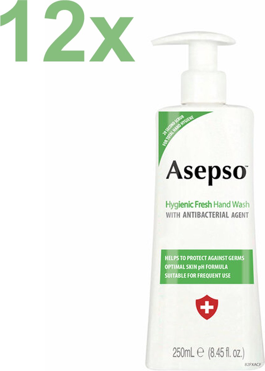 Asepso - Hygienic Fresh - Antibacteriële Handzeep/Zeeppomp - 12x 250ml - Voordeelverpakking