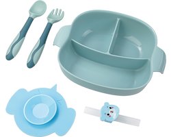 4-delig Plastic Servies Set Blauw - Plastic Servies Set - Babyservies - Kinderservies - Baby Bord Zuignap - Onbreekbaar