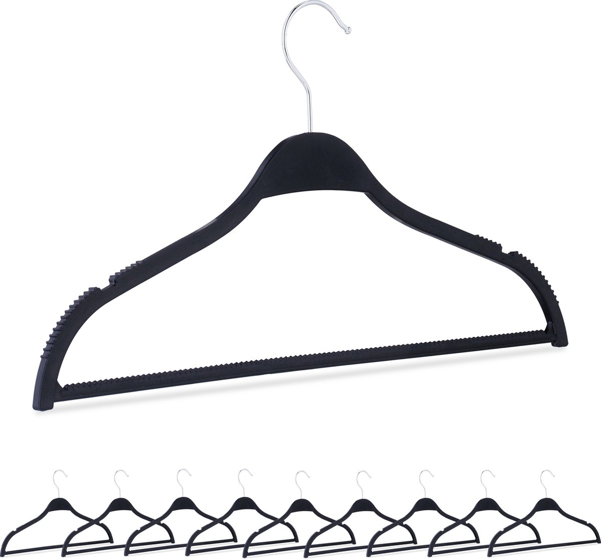 kledinghanger - set van 10 - dun - antislip - voor broeken - met inkepingen - zwart