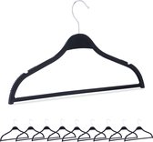 Relaxdays kledinghanger stro - set van 10 - kleerhangers - zwart - dun - antislip - smal