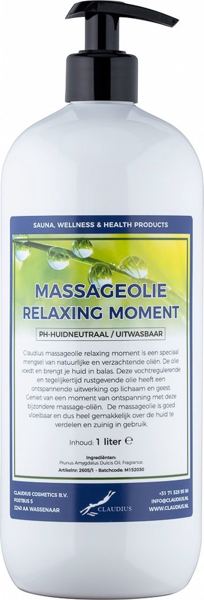 Goedkoopste Massageolie Relaxing Moment 1 Liter met pomp - 100 natuurlijk - biologisch en koud geperst