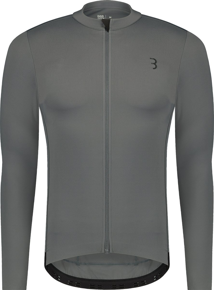 BBB Cycling Essence LS - Fietsshirt Heren Lange Mouwen - 10-15 °C - Ademend MTB en Wielrenshirt met 3 Achterzakken - Donker Grijs
