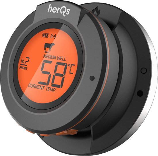 herQs - Dome Thermometer - BBQ thermometer – Keuken thermometer, barbecue, digitale, kerntemperatuur, vleesthermometer, Bluetooth, app, draadloos, thermometer - HerQs