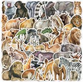 Afrikaanse Savanne Dieren Stickers - 50 stuks - 4x6CM - Olifant, Nijlpaard, Leeuw, Giraffe, Apen etc. Geschikt voor kinderen en volwassenen. Wilde dieren Jungle stickers