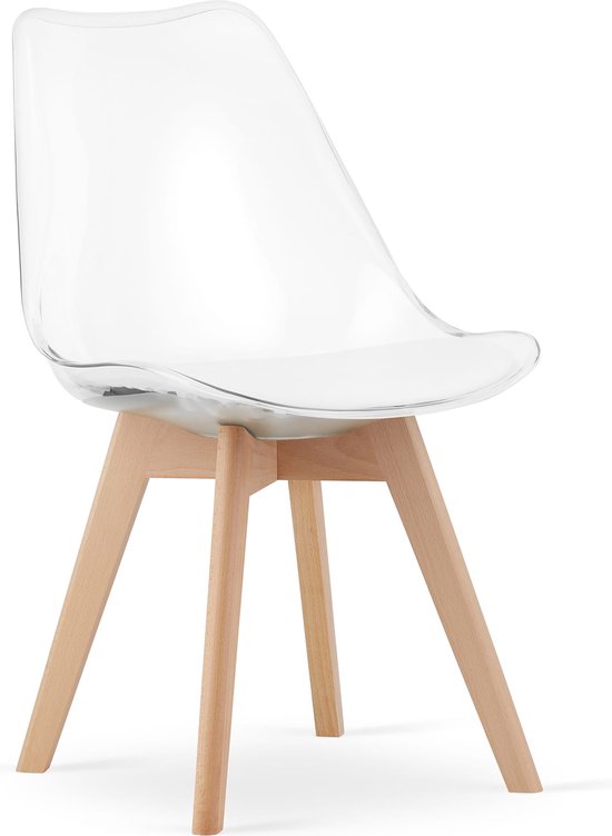 MARK - Chaise de salle à manger - cuir écologique - pieds en hêtre - transparent, blanc