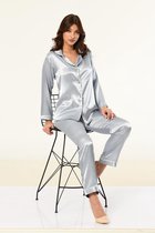 Satijn Dames 2- Delige -Pyjama- Luxe Pyjamaset- Nachtkleding Lichtblauw Maat S