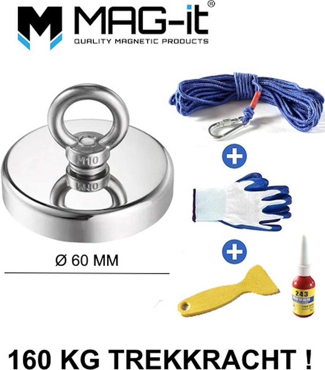 MAG-it® Vismagneet set compleet – trekkracht 160 KG – Superkwaliteit!