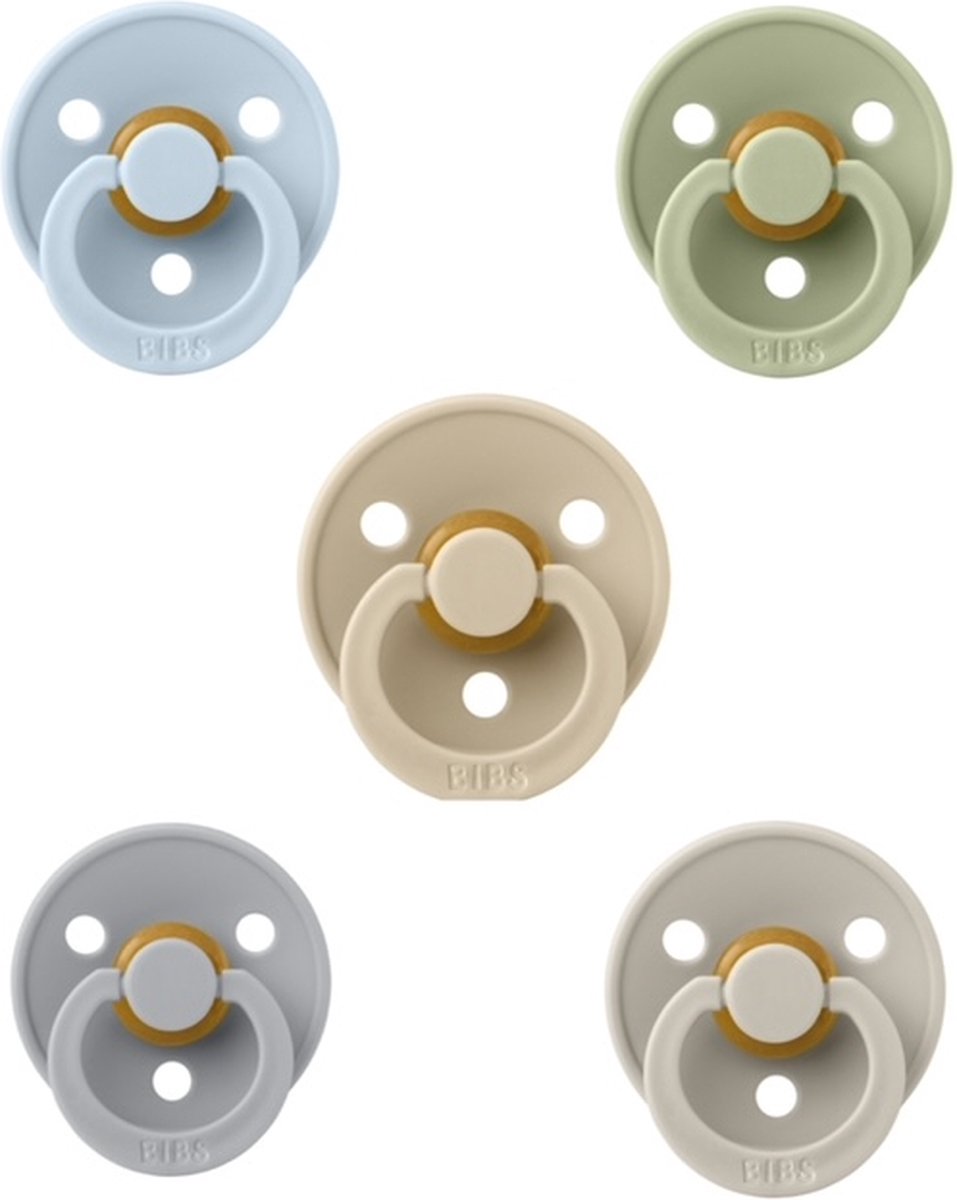 Goedkoopste fopspenen 18 maand set 5 stuks Sage,Vanilla,Baby Blue,Cloud en Sand maat 3