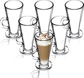 Latte Macchiato glazen, set van 6, 260 ml, koffieglazen met handvat, theeglazen van glas, drinkglazen voor koffie, thee, cappuccino, cocktail, water, sap, ijsthee, glazenset