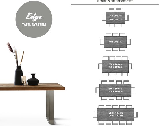 Table à manger Edge acacia platine 200x100 XL structure en V acier plat noir table à manger Live Edge
