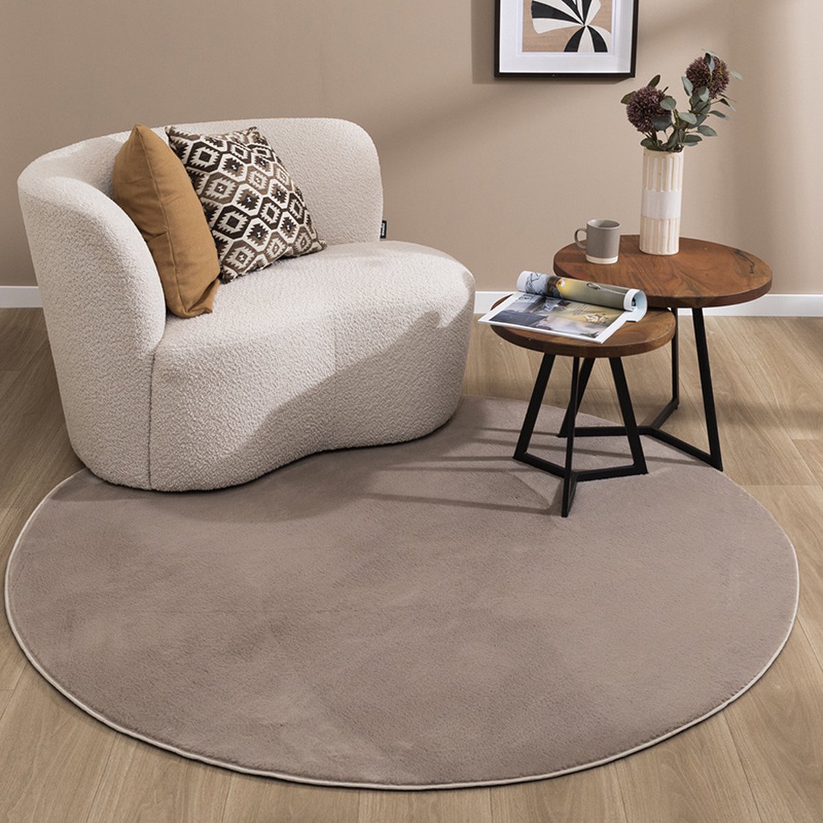 NATURL. Rond laagpolig vloerkleed - Cozy Taupe - Ø 200cm