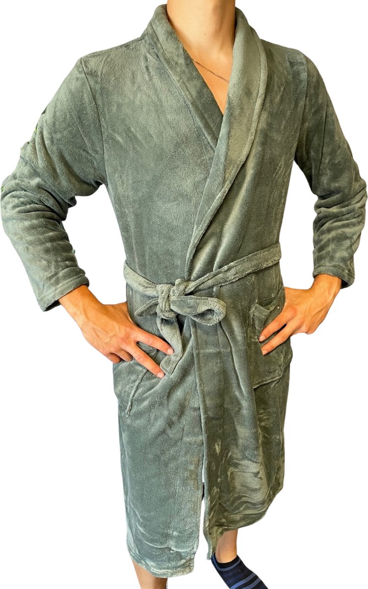 HL Tricot - Heren badjas/kamerjas - Maat L - Mannen - Groen -