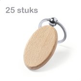 25 stuks Sleutelhangers Ovaal - Promopack - Sleutelhanger in hout - Beuk - Blanco - DIY - Ideaal als bedankje - Relatiegeschenk - Gadget - te personaliseren/graveren