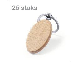25 stuks Sleutelhangers Ovaal - Promopack - Sleutelhanger in hout - Beuk - Blanco - DIY - Ideaal als bedankje - Relatiegeschenk - Gadget - te personaliseren/graveren