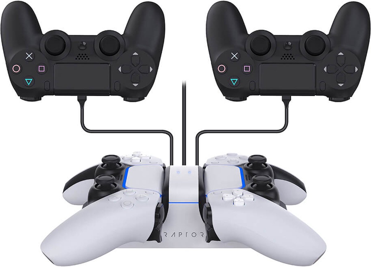 Raptor Gaming - Dubbele Oplader Wit voor PS4/PS5 DualSense Controllers