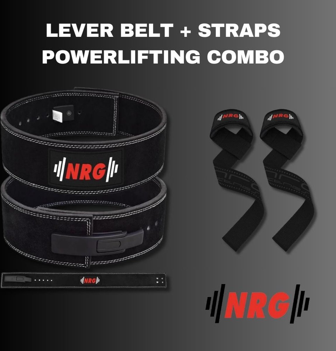 NRG fitness - Lever Belt Halterriem en Lifting Straps - Powerlifting Combo - Halterriem Maat S met Lifting Straps Deluxe - Zwart - Powerlifting