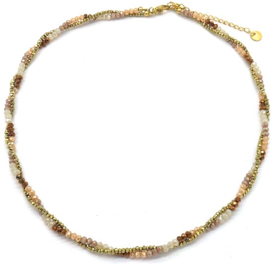 Collier avec Perles - Acier inoxydable - Longueur 39-45 cm - Marron