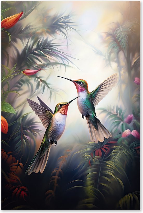 Graphic Message - Peinture sur toile - Colibri - Vogels - Colibris Botanique