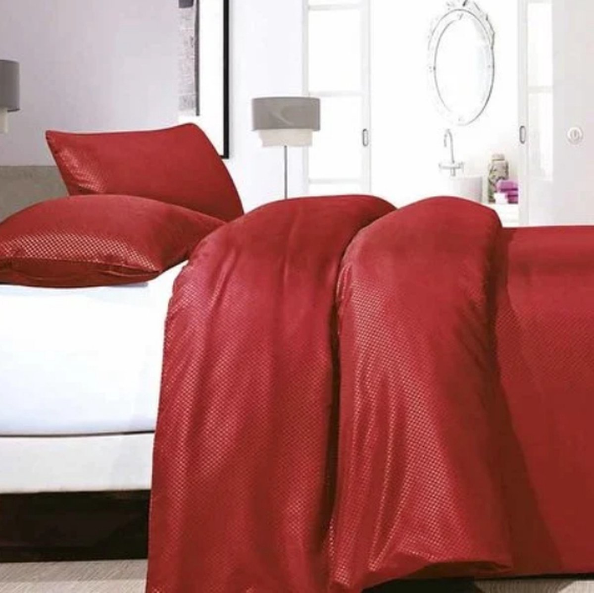 Luxe dekbedovertrek Devereaux rood - 240x200/220 (lits-jumeaux) - zacht en fijne kwaliteit - stijlvolle uitstraling - met handige drukknopen