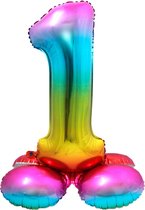 Folat - Cijfer 1 Rainbow met Standaard - 72 cm