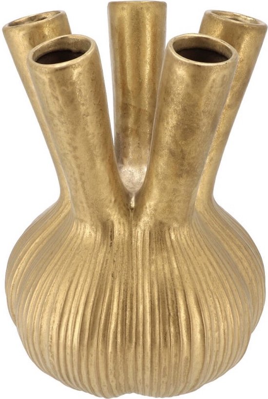 Goud Geëtste Keramsche Bloemen en Planten Vaas – 9,4 x 29,5 cm