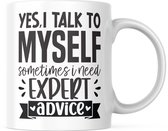 Mug humoristique avec texte : Yes, je me parle parfois, j'ai besoin de conseils d'experts | Citation drôle | Citations Funny | Cadeaux drôles | Mug drôle | Tasse de café | Gobelet à café | Tasse à thé | Tasse de thé