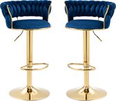 Merax Luxe Barkrukken Set van 2 - Barkruk - Barstoel met Voetensteun en Rugleuning - Blauw met Goud
