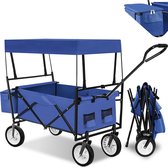 tectake® - Bolderkar transportkar bolderwagen strandkar + draagtas en dak - Opvouwbaar - blauw - balastbaarheid 80kg - 402316