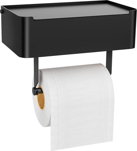 Porte-papier toilette avec étagère distributeur de lingettes noir porte- papier