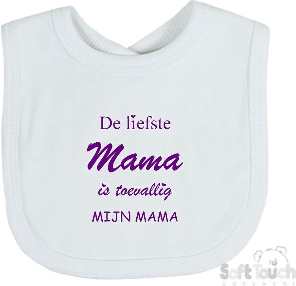 Goedkoopste Soft Touch Slabber De liefste mama is toevallig mijn mama Unisex Katoen Wit/paars Maat 33x22 Cm