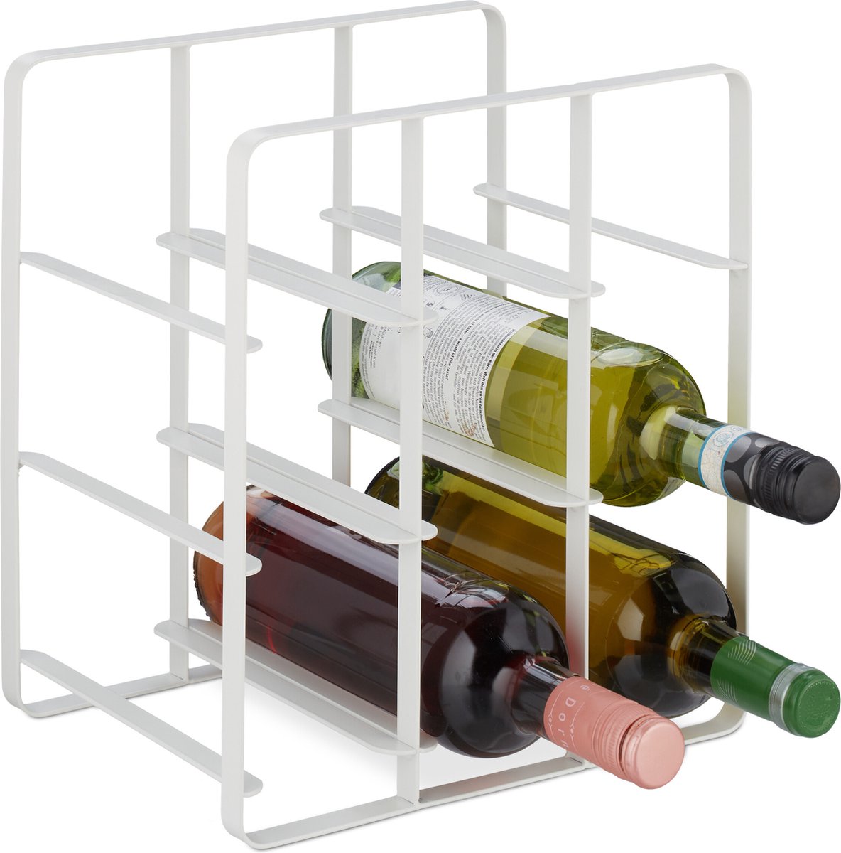 wijnrek - 9 flessen - gepoedercoat ijzer - 30 x 27,5 x 20 cm - keuken - wit