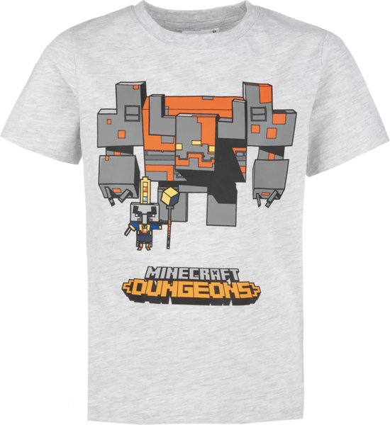Minecraft t-shirt korte mouw - lichtgrijs - Maat 128 / 8 jaar