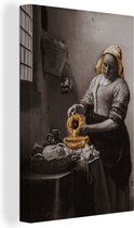 Schilderijen op canvas - Het melkmeisje - Wanddecoratie - Johannes Vermeer - Gouden tint - 80x120 cm - Slaapkamer - Schilderijen op canvas