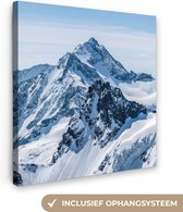 Canvas Schilderij Bergen - Sneeuw - Winter - Natuur - Landschap - 90x90 cm - Wanddecoratie