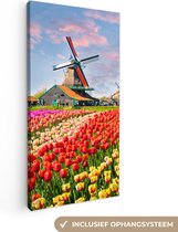 Canvas Schilderij Molen - Tulpen - Bloemen - Regenboog - Hollands - 20x40 cm - Wanddecoratie