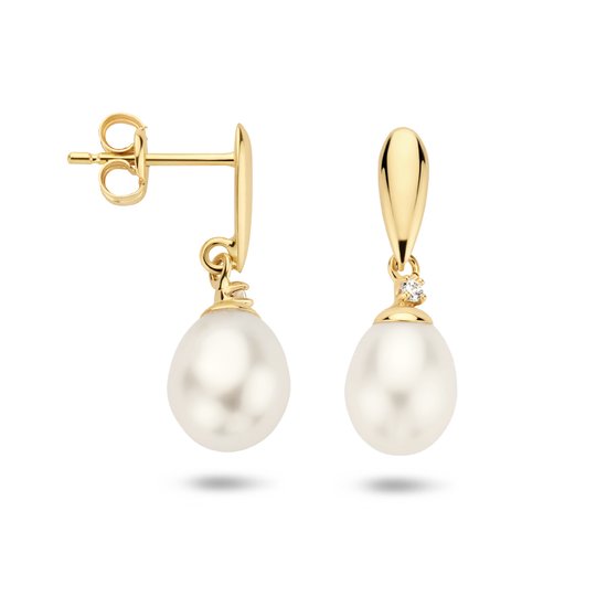 Boucles d'oreilles pendantes d'oreilles or jaune perle et zircone 4016816