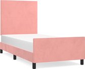 vidaXL - Bedframe - met - hoofdeinde - fluweel - roze - 90x200 - cm