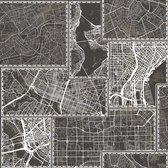 Urban Friends & Coffee Papier peint plan de la ville noir et gris 10 x 0 m (L x L)