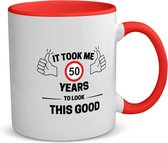 Akyol - it took me 50 years to look this good koffiemok - theemok - rood - 49+1 - mensen die 50 zijn geworden - 50 jaar sarah en abraham cadeau - jubileum man en vrouw - mok met opdruk - verjaardagsmok - grappige tekst mok - jarig