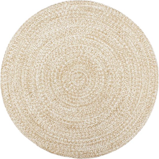 The Living Store Gevlochten Jute Tapijt - 210 cm - Wit en Bruin