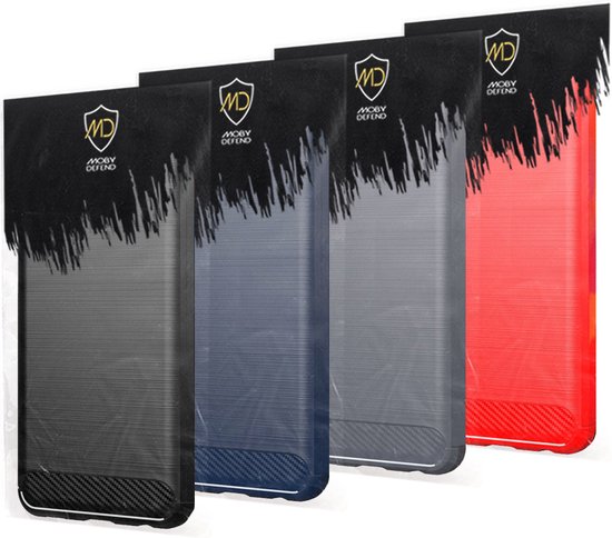 Coque Oppo Reno10 Pro - MobyDefend TPU Gel Case - Métal Brossé + Aspect Carbone - Rouge - Housse de Protection pour Téléphone Portable - Coque de Téléphone Adapté pour : Oppo Reno10 Pro