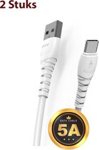 M.TK Supersnel Charging and Datakabel USB-C 1M 2.4A | USB C naar USB A | Snelle kabel | Oplaadkabel 1M - Wit (2 Stuks)