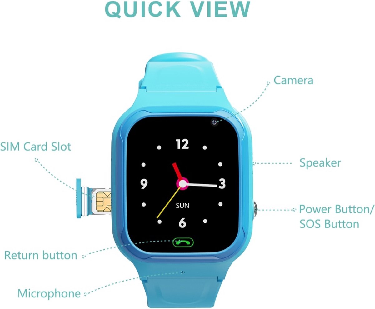 WyWiS® Smart Watch Enfants Blauw + Carte SIM - Montre GPS Enfant - Appels  vidéo 4G 
