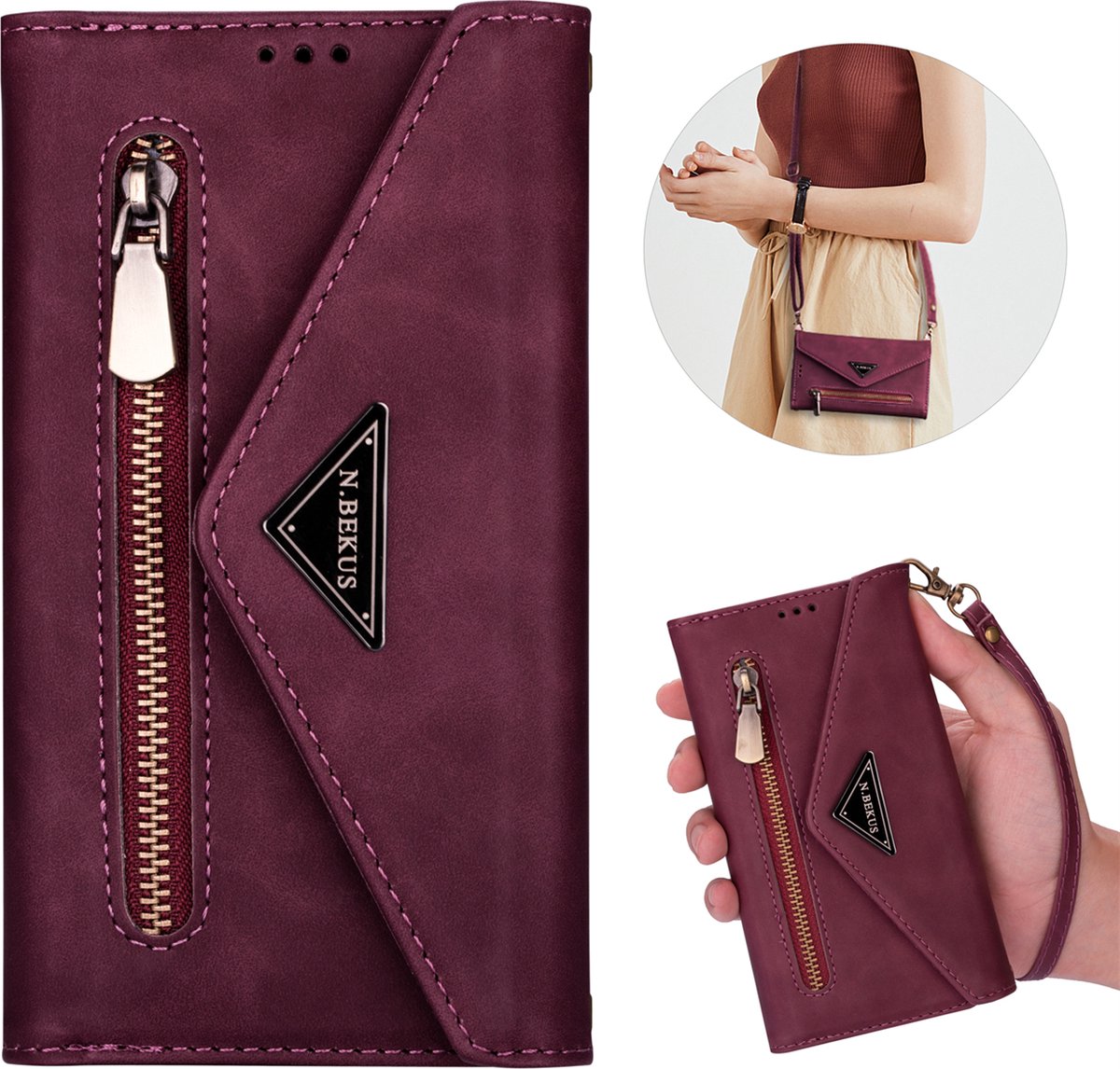 iPhone 15 Telefoonhoesje Rood - iPhone 15 Leren Wallet Case - Pasjeshouder - Tas
