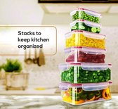 Plastic luchtdichte voedselopslagcontainers - 6 stuks (3 containers en 3 deksels) plastic voedselcontainers met deksels voor keuken en voorraadkast, lekvrij (rood)