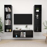 The Living Store TV-meubelset - Wandmontage - 37 x 37 x 107 cm / 142.5 cm - Hoogglans zwart - Spaanplaat